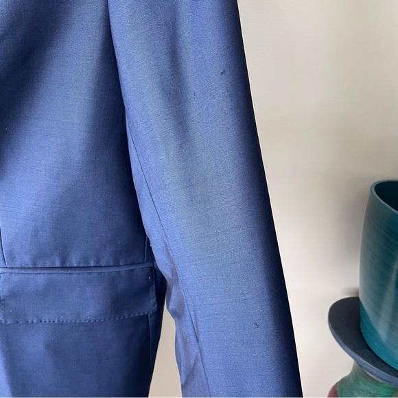 Luxury Italian Longline Sports Coat Blazer Suit Jacket Long Blue Unisex - Picture 10 of 15